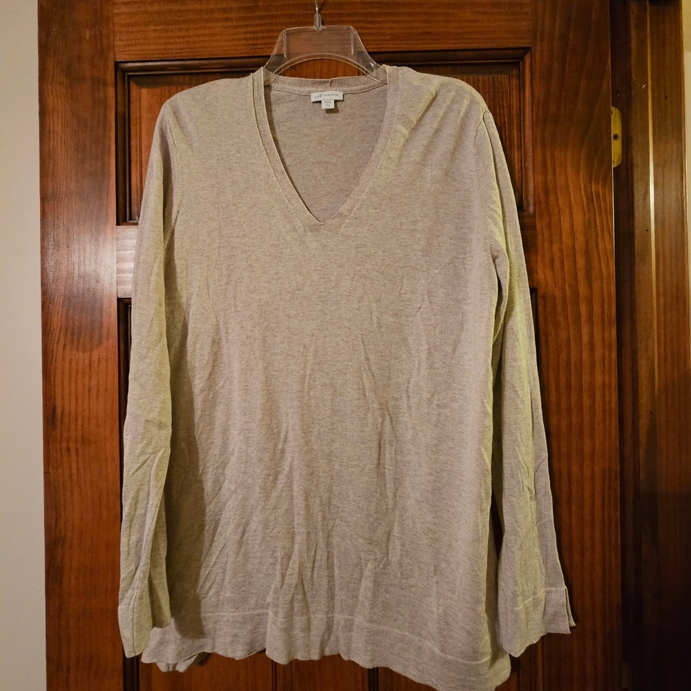 J. Jill Silk Cotton V-Neck Sweater Womens Large Tall Oatmeal Heather Knit Top